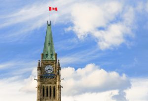 Tower of Victory and Peace in Ottawa, Canada. Bell and Clock Tower of Canadian Parliament.